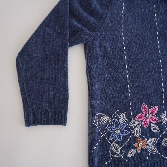 Vintage Blue Alfred Dunner Embroidered Floral Quarter Zip Sweater Grandmacore S - Picture 7 of 9